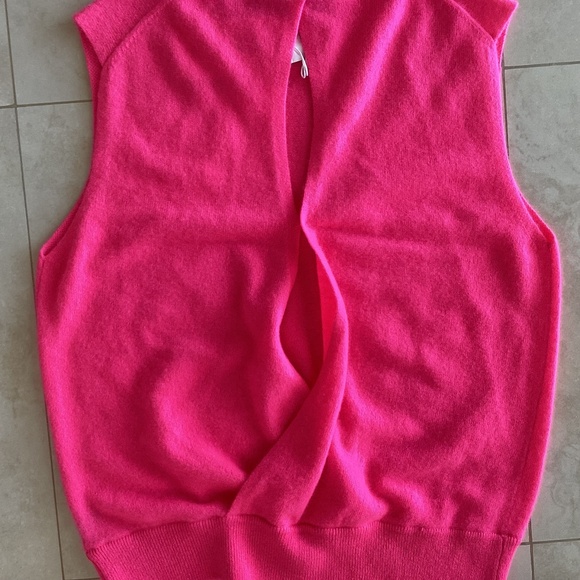360 Cashmere Lawrence100% Cashmere Hot Pink Sleeveless Mock Neck Top Shell - Picture 8 of 12